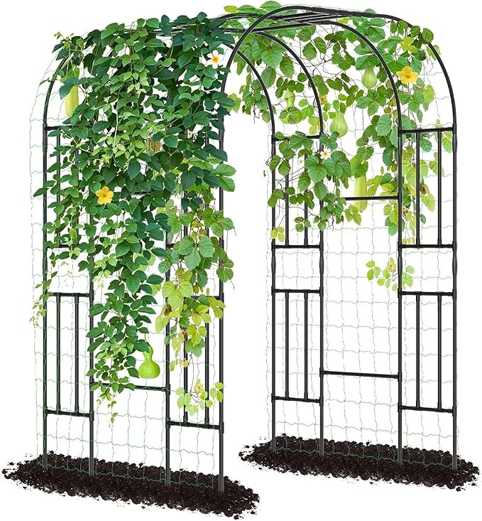 DoCred Large Garden Arch Trellis for Climbing Plants, 87'' H x 59'' L x 47'' W Outdoor Grape Vine Trellises Arch Arbor Gazebo, Grape Trellis for Climbing Plants, Courtyard and Garden Decoration, Black