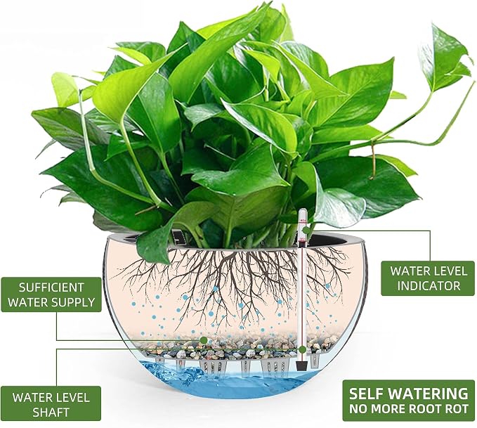 Dexceder 13.5 Inch Self Watering Hanging Planter (Brown) | Thickened Large Hanging Basket Flower Plant Pot with Water Level Indicator Indoor Outdoor
