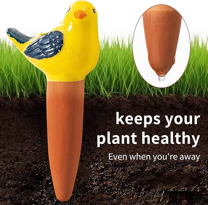 4 Pack Self Watering Bird Shaped Globes, Terracotta Vacation Planters Devices with Slow Release Automatic Watering Spikes, Plant Watering Pots for Indoor and Outdoor Potted Plant