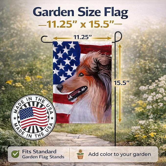 Caroline's Treasures CK6694GF Scotch Collie Dog American Flag Garden Flag Mailbox Flag Decorative Yard Flag Banner Outside Patio Artwork Yard Flower Beds, Garden Size, Multicolor