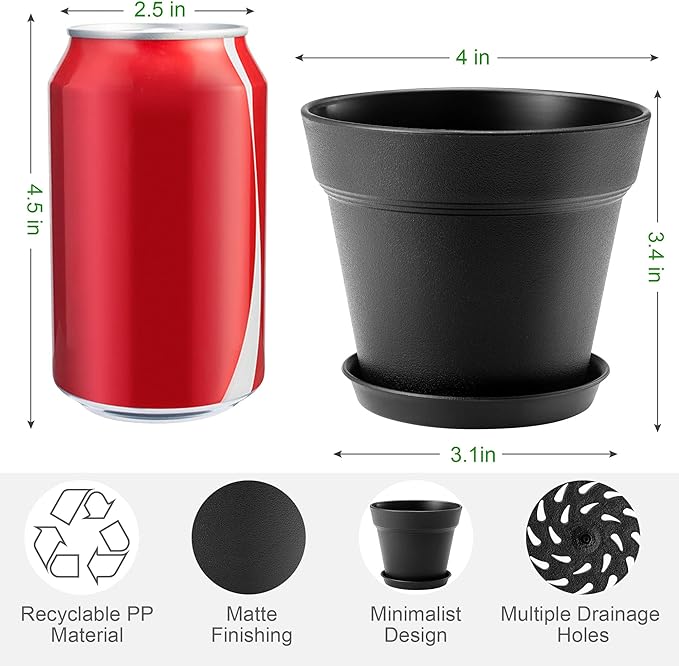 16 Pack Plastic Plant Pots with Drainage Holes and Tray, 4 inch Thickened Indoor Planters Seedlings Nursery Pots for Flowers, African Violet, Succulent and All House Plants, Colorful