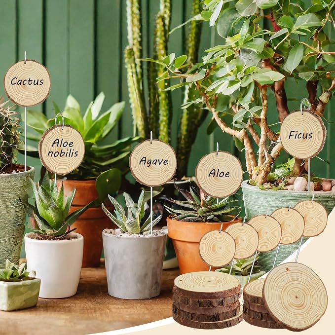 Hicarer 15 Set 4 Inch Large Wooden Plant Labels, 15 Pcs Garden Stakes(11.8 Inch Tall) &1 Marker Pen, Garden Markers Tags Sign for Flowers Herbs Seed Vegetable, Hint: a Firm Push for Ideal Hang