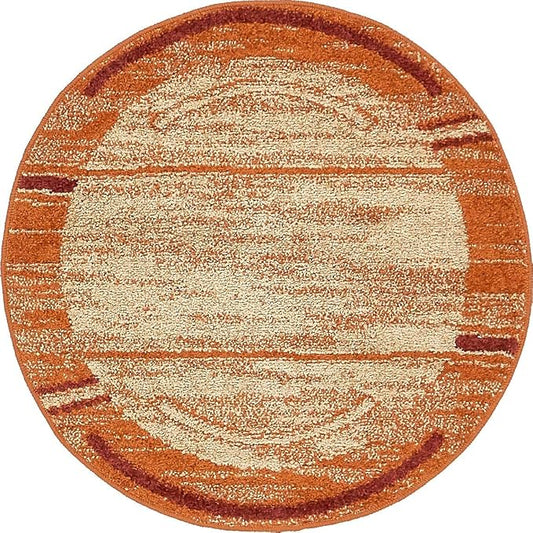 Unique Loom Autumn Collection Modern Contemporary Casual Abstract Area Rug (Beige/ Terracotta Rustic, 3 ft 3 in Round)
