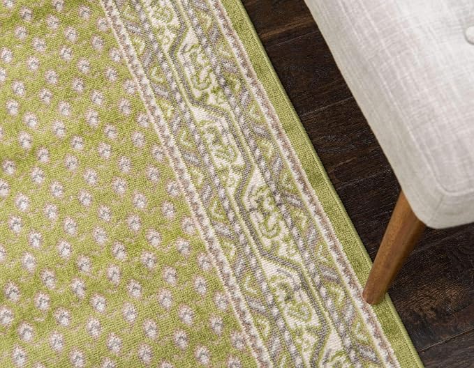 Unique Loom Williamsburg Collection Traditional Border with Dotted Center Area Rug, Runner 2' 9" x 9' 10", Green/Beige