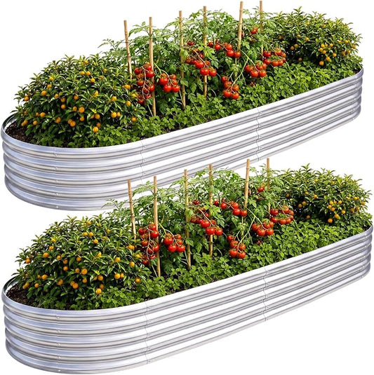 AHEONLAR 2pack 6×3×1ft Raised Garden Bed，Outdoor Galvanized Planter Boxes, Oval Large Metal Raised Garden Beds for Vegetables
