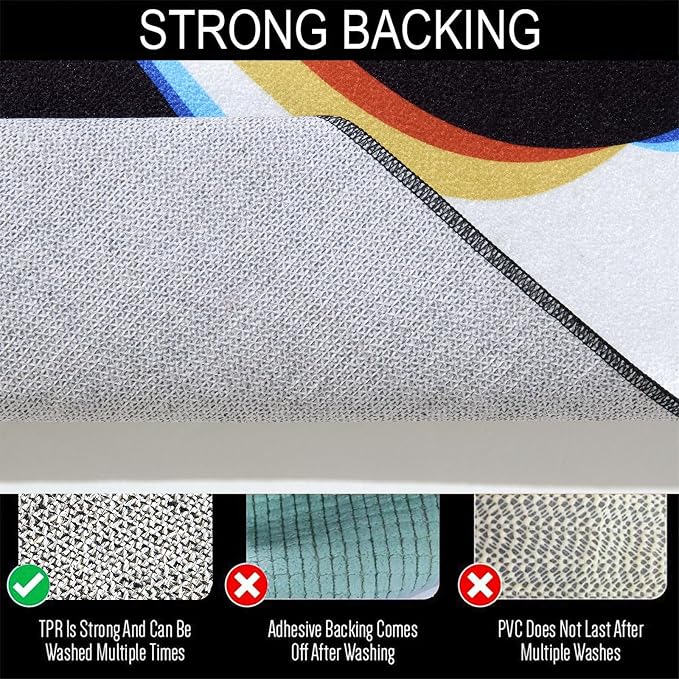 Trippy Abstract 3x5 Area Rug Non Slip Ultra Thin Flatweave Funky Aesthetic Wavy Stripes Swirl Throw Rug Colorful Black White, Retro Cool Cute Washable Carpet for Kitchen Entryway Bedroom