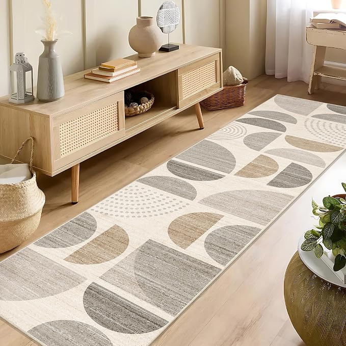 Boho Runner Rug Washable,2x8 Area Rugs Non Slip Modern Abstract | Long Throw Carpet for Hallways Kitchen Bedroom Entryway Bathroom Laundry Soft Low Pile Floor Indoor Bohemian Neutral Beige