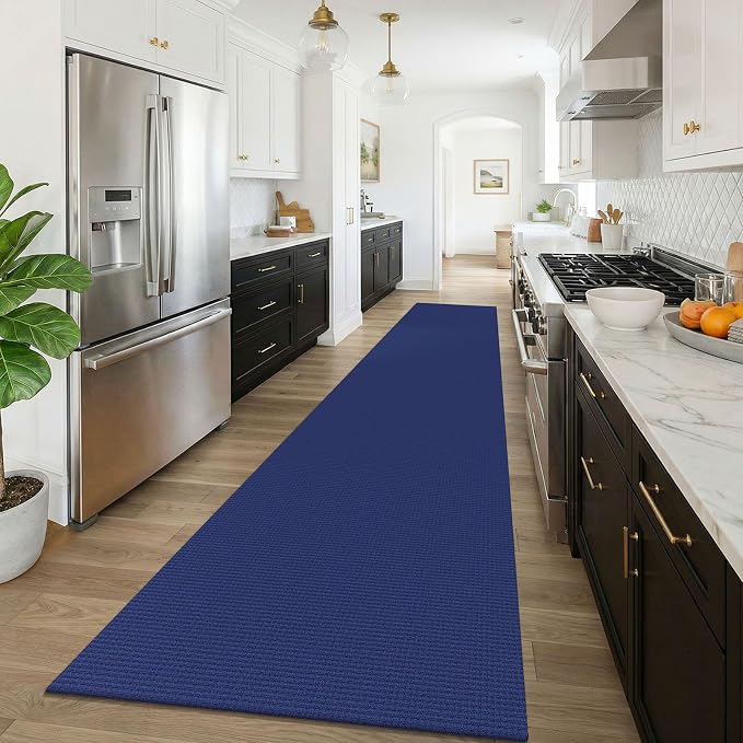 KOZYFLY 3x16 Runners Rugs for Hallway, Extra Long Washable Runner Rug, Non Slip Rubber Backed Kitchen Runner, Cotton Entryway Rug, Floor Carpet for Entry, Aisle, Hall, Royal Blue/Navy