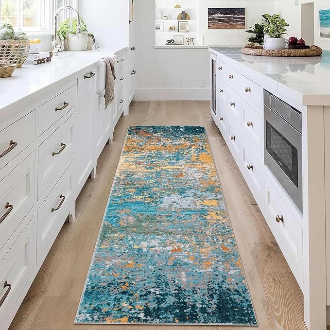 ROYHOME Modern Abstract 2x10 Rug Washable Rug Non Slip Stain Resistant for Bedroom Living Room Non Shedding Low Pile Indoor Floor Cover,Multi Color