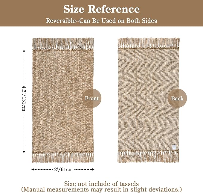 2' x 4.3' Indoor Outdoor Rug, Modern Farmhouse Kitchen Runner Rugs | Boho Hand-Woven Bathroom Mat, Soft Washable Front Door Mats, Low Profile Entry Rug for Laundry Bedroom Porch Decor, Tan/Cream