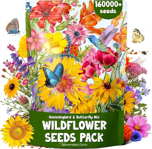160,000+ Wildflower Seeds Bulk for Planting(4oz) – 13 Varieties Perennial & Annual Mix, Attract Bees, Butterflies & Hummingbirds, High Germination for Pollinator Garden, Gift for Woman