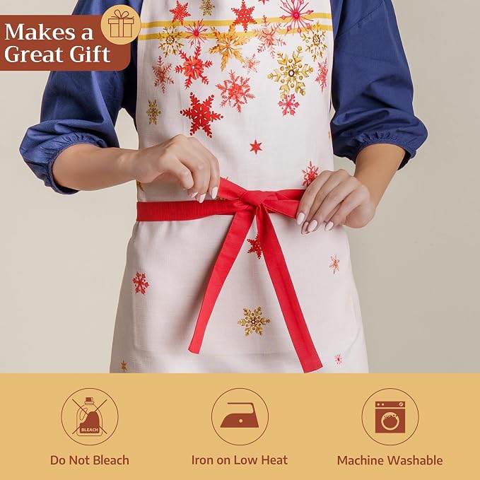 Maison d' Hermine Aprons for women with Pocket 100% Cotton (27.50"x31.50") | Adjustable Neck Strap & long ties Apron Men Chef Wedding Cooking Gardening Server Maid