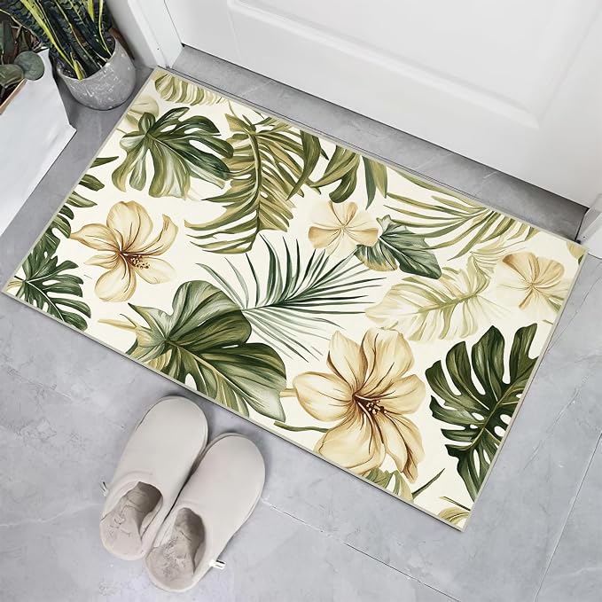 Botanical Monstera Area Rug for Living Room Boho Floral 2x3 Entryway Rug Modern Tropical Leaves Rugs Non Slip Low Pile Machine Washable Green Palm Floor Carpet for Indoor Bedroom Dining Room Kitchen
