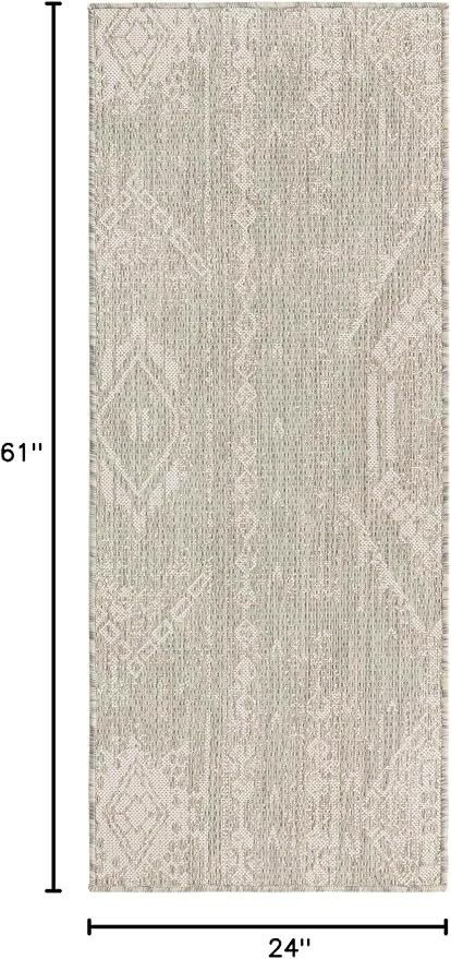 Unique Loom Outdoor Bohemian Collection Area Rug - Anthro (2' x 5' 1" Runner, Gray/ Ivory)