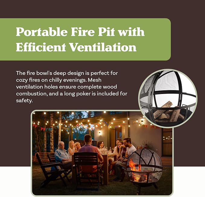 Outdoor Fire Pit Sphere - 30” Flaming Ball Fire Pit with Grill for Barbequing - Firepit Grill Wood Fire Pits for Outside Patio Decor by Pure Garden