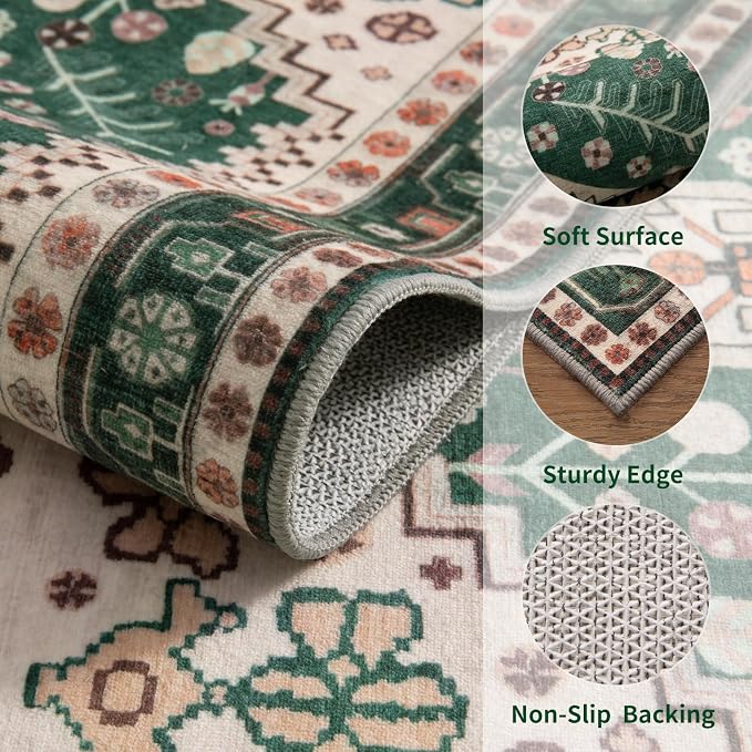 Ciicool Washable Non Slip Runner Rug,2x6ft Vintage Hallway Kitchen Rugs | Soft Oriental Indoor Mat Thin Boho Entry Carpet for Entrance Bedroom Bedside Living Room Laundry Bathroom Decor