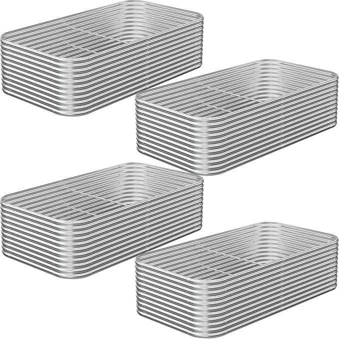4 Pack Tall 8FT Corrugated Galvanized Steel Raised Garden Bed Outdoor, Metal Above Ground Garden Bed for Vegetables and Flowers, Raised Beds for Gardening-8x3FT-Rounded Rectangle