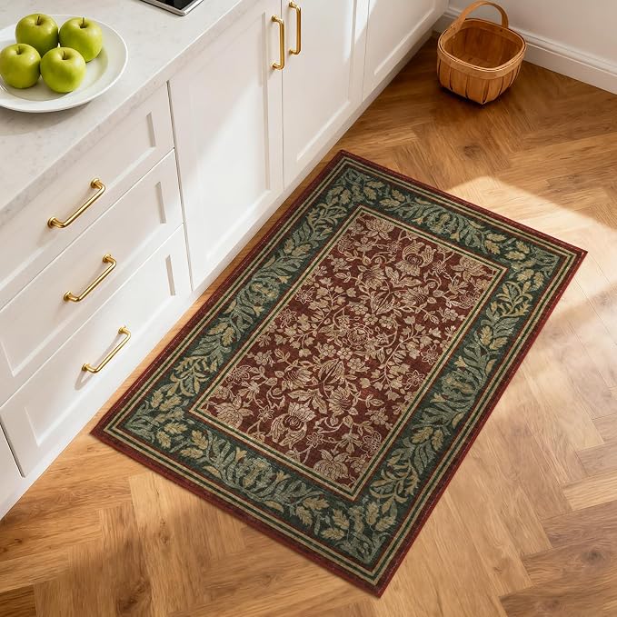 GarveeHome Small Area Rugs 2x3 Non Slip Washable Entryway Rug, Red | Boho Vintage Front Door Mat Soft Low-Pile Stain Resistant Indoor Throw Carpet for Kitchen Bathroom Bedroom Decor