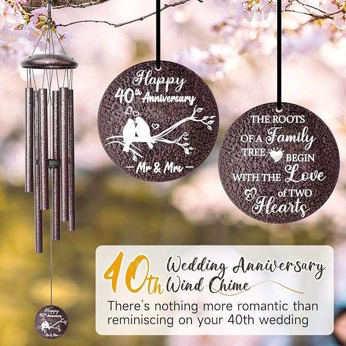 Anniversary Wind Chimes Gifts for Men Women, Happy Anniversary Decorations, 25" Wind Chimes Romantic Gift for Couple, Parents, Wife, Husband, Friends (40th