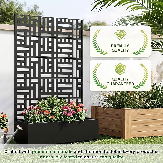 Casaphoria Metal Raised Garden Bed with Trellis and Wheels, 72"x47"x16" Planter Box for Climbing Plants, Vegetables & Vines, Features Drainage Holes and Privacy Screen (Black-Helen)