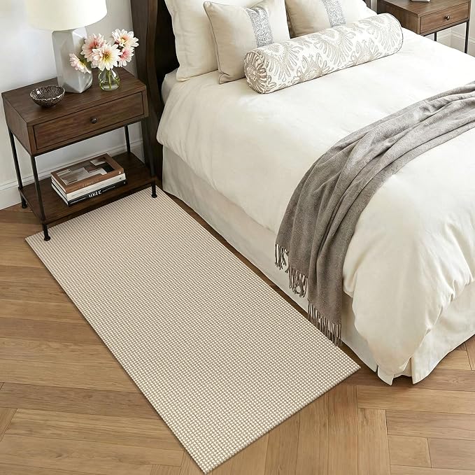 KOZYFLY 3x6 Washable Runner Rug, Non Slip Wide Runners for Hallway, Woven Large Entryway Runners, Braided Floor Carpet Runner for Entry, Kitchen, Bedside, Hall, Ivory/Camel/Brown
