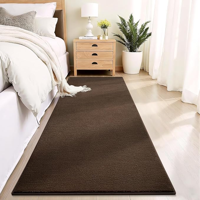 Vasofe Brown Hallway Runner Rug, 2x6 Feet Non Slip Runners, Memory Foam Rug | Indoor Thickened Bedside Rugs for Bedroom Dorm Kitchen Kids Boys Room, Washable Medium Pile Shag Fluffy Carpets for Entrance