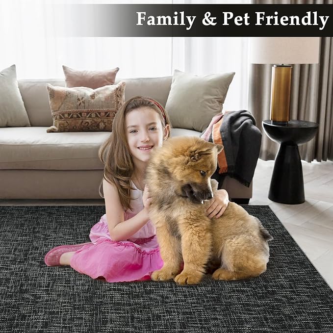 Garvee Textured Solid Color Washable Rugs 2x6 Kitchen Runner Rug, Black | Modern Non Slip Backing Non Shedding Low Pile Stain Resistant Neutral Rug for Entryway Bedroom Bathroom Hallway