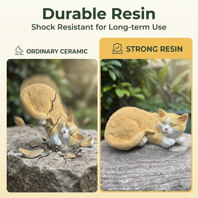 Sleeping Orange Cat Garden Statue – Realistic Resin Outdoor Decor for Patio Lawn Yard – Whimsical Feline Figurine for Home Balcony Porch Ornament – Charming Pet Sculpture Gift for Cat Lovers