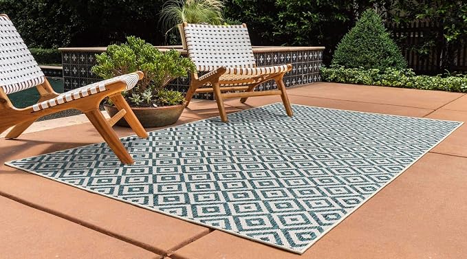 Unique Loom Outdoor Collection Area Rug - Costa Rica (7' 1" x 10' Rectangle, Teal/ Ivory)
