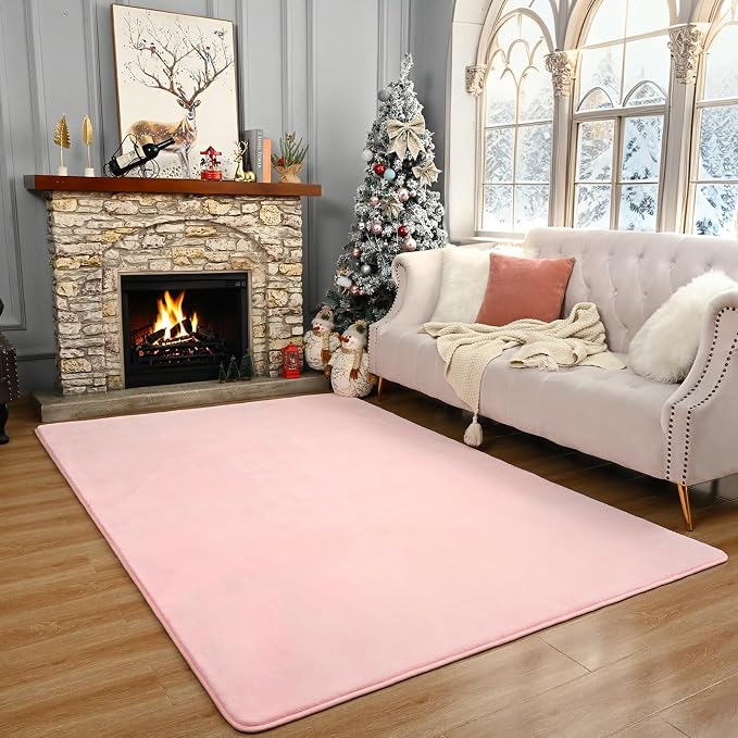 Amearea Modern Area Rugs for Bedroom Living Room, 4x6 Pink Memory Foam Rug | Thickened Fluffy Indoor Washable Rugs Non Slip Minimalist Carpet for Kids Boys Girls Dorm Nursery Room Decor