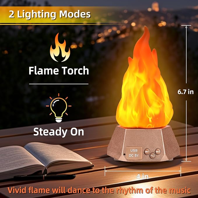 Toodour Outdoor Flame Lights with Bluetooth Speaker, 2 Pack Flickering Flame Decorative Lights with Speaker, Waterproof LED Flame Torche for Camping Garden Deck Patio Path Yard Party Bar Outdoor Decor