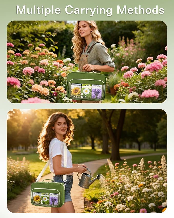 Seed Storage Organizer Binder with 20 Reusable Seed Envelopes | 30 Sheet Protectors Holds 120 Packets Envelopes, 1.5-Inch 3-Ring Binder, Handle & Adjustable Shoulder Strap,Ideal for Garden