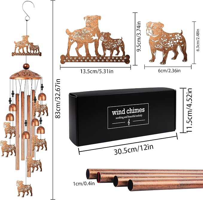 French Bulldog Wind Chimes for Outside, Bulldog Gifts for Women Men Dog Lovers Metal Windchimes Outdoors, Floral Puppy Design Home Garden Patio Yard Decor