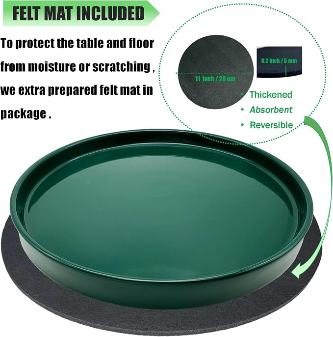 Yukfona Ceramic Plant Saucer Tray 1 Pcs 10 Inch Green, 10.83" OD x10.24 ID x1.1 Deep| Fits Flower pots Bottom≤ 10.24", Heavy Duty Glazed Round Planter Drip with Catch Basin for Indoor Outdoor Plants
