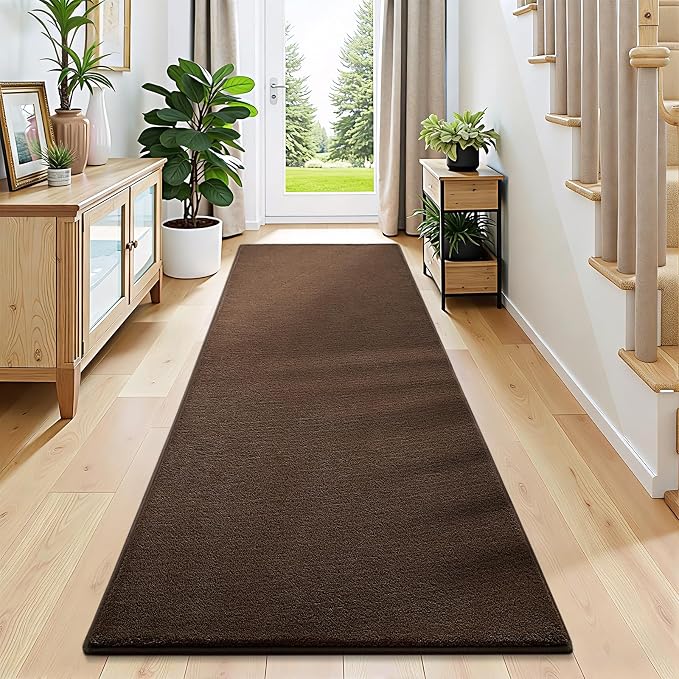 Vasofe Brown Hallway Runner Rug, 2x6 Feet Non Slip Runners, Memory Foam Rug | Indoor Thickened Bedside Rugs for Bedroom Dorm Kitchen Kids Boys Room, Washable Medium Pile Shag Fluffy Carpets for Entrance