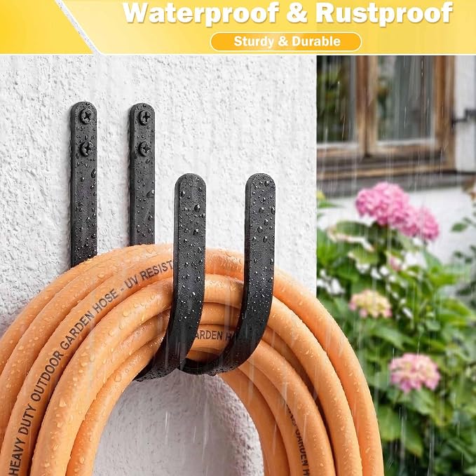 Hose Holders Wall Mount: 2Pcs Heavy-Duty Metal Garden Hose Hanger Outside | Rust-proof Hanging Hose Rack Hook Mount for Water Hose