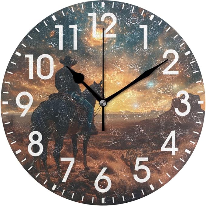 ALAZA Home Decor Horse Galaxy Swril Round Acrylic 9.84 Inch Wall Clock Non Ticking Silent Clock Art for Living Room Kitchen Bedroom