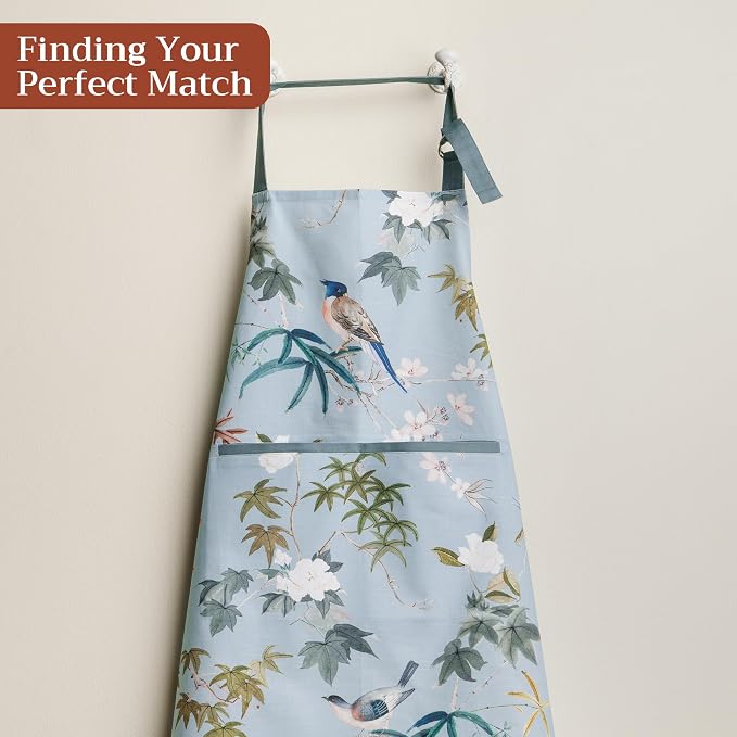 Maison d' Hermine Aprons for women with Pocket 100% Cotton (27.50"x31.50") | Adjustable Neck Strap & long ties Apron Men Chef Wedding Cooking Gardening Server Maid