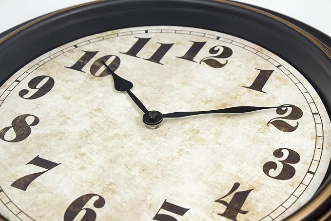 45MinST 18 Inches Retro Wall Clock, Silent Non Ticking Battery Operated Movement, Home/Wall Decor, Easy to Read, Decorate Bedroom/Living Room/Office