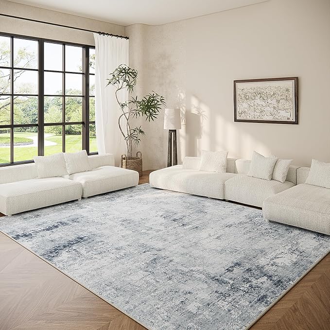 6x9 Area Rugs for Living Room: Washable Bedroom Rug Non Slip Low Pile Soft Faux Wool Non Shedding Distressed Vintage Boho Large Carpet for Dining Room Kitchen Nursery Under Table Farmhouse Office