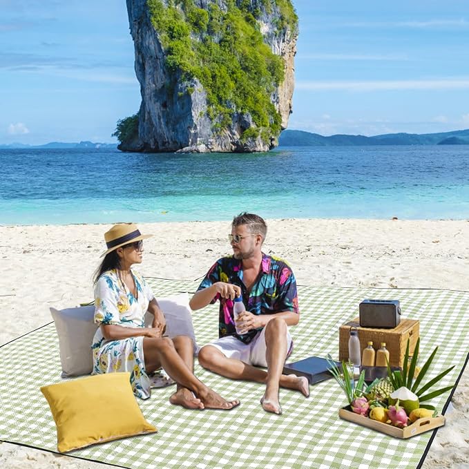 ZUBOND Picnic Blankets Waterproof Sandproof Foldable & Machine Washable, 80''x100'' Extra Large Beach Blankets, Simple Stylish Gingham Outdoor Blankets Grass Lawn Park for Family Camping Party
