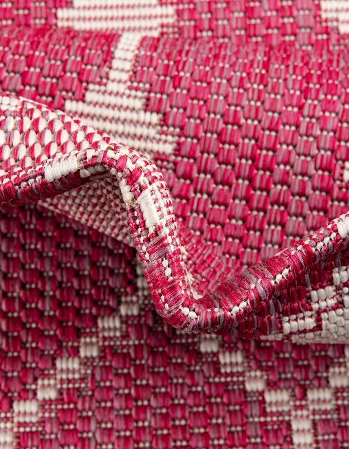 Unique Loom Outdoor Trellis Collection Area Rug - Traliccio (10' Round, Magenta/ Ivory)