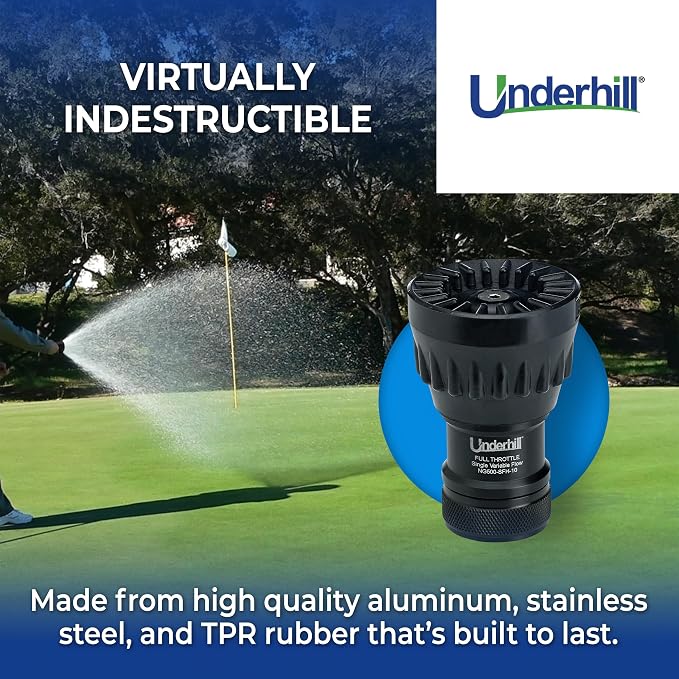 Underhill Garden Water Hose Nozzle Sprayer Jet Attachment, Heavy-Duty Metal and Rubber, Adjustable, Magnum UltraMax Premium Plus Series 1" High Flow Full Throttle, NG500-SFH-10