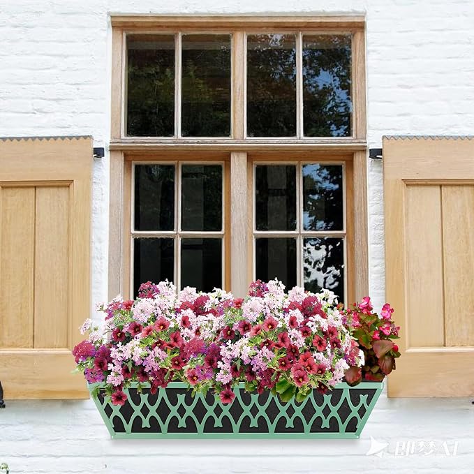 4 Pack 24 Inch Window Boxes Planters Railing Planter Box with Adjustable Brackets & Non-Woven Fabric Plant Grow Bags Deck Railing Planter Boxes Balcony Hanging Flower Box for Outdoor Plants