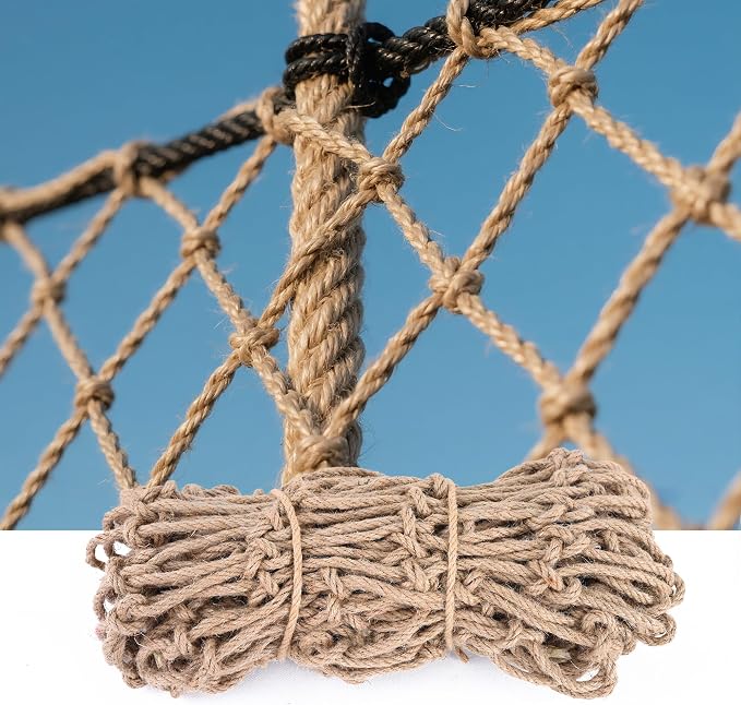 Jute Hemp Rope Net,Heavy Duty Natural Safety Rope Netting Balcony Stairs Fence Garden Playground Protection Net Indoor & Outdoor Decoration Rope Netting (6.5 FT x 10 FT-6mm)