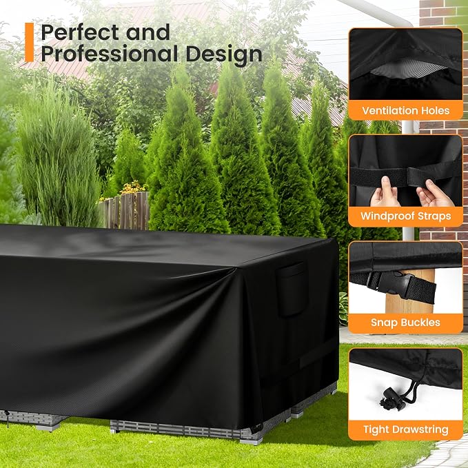 Patio Furniture Covers, Outdoor Furniture Cover Waterproof, General Purpose, Outside Table and Chair Covers, Heavy Duty 420D (Black, 90"L x 64"W x 28"H)