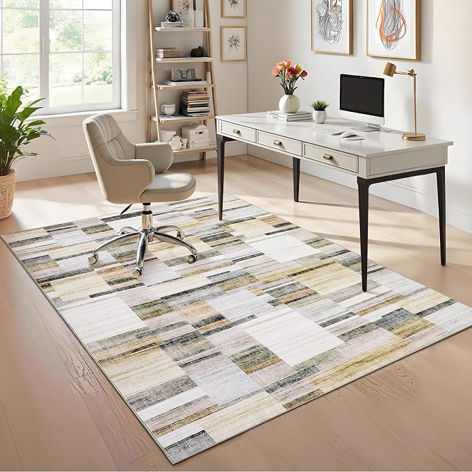 GarveeHome Geometric Area Rug 5x7 Washable Non Slip Bedroom Rug Modern Rugs for Living Room Soft Non Shedding Stain Resistant Low Pile Carpet for Dining Room Office Classroom