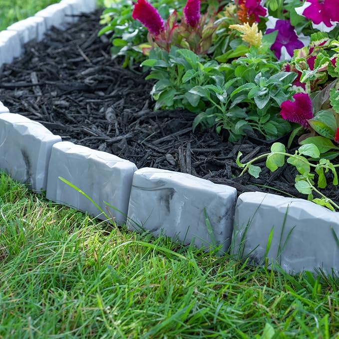 EasyFlex No-Dig Landscape Edging with Anchoring Spikes, 2.7 in. Tall Decorative Stone-Look Garden Border, 90 Foot Kit, Slate Gray (3602S-90C)