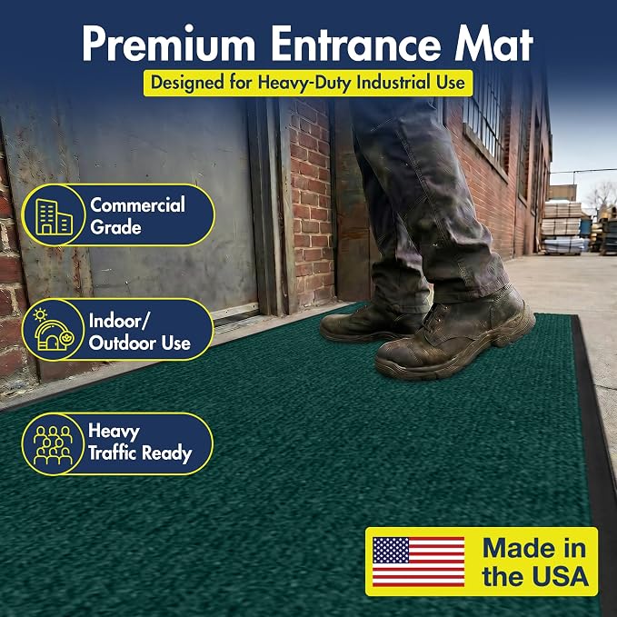 Notrax 109 Industrial Door Mat, 3' x 6' Large Entrance Mat, Heavy Duty Commercial Rugs for Entryway, Welcome Lobbies, Garage, and Mudroom, Made in the USA, Hunter Green, Brush Step 109S0036GN