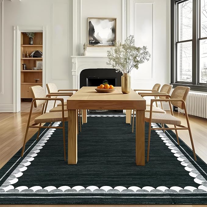 COZYLOOM Washable Rugs 10x13 Area Rug for Living Room, Non Slip Non Shedding Modern Solid Rug Stain Resistant Low Pile Minimalist Carpet Foldable Thin Mats for Bedroom, Dining Room, Nursery, Black